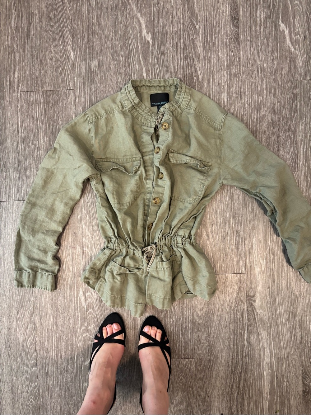 %100 linen non toxic 🤩🤌🏿💃🏻Cynthia Rowley Olive Drawstring-Waist Utility Jacket
